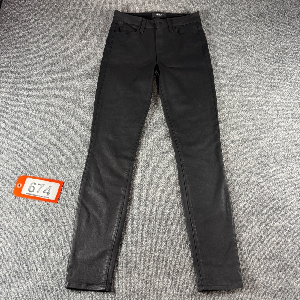 PAIGE Hoxton Ankle Skinny Jeans Womens 25 Black Denim Fog Luxe Coating Stretch